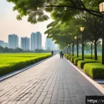 Home 23 도시 내 야생동물과의 갈등 해결 방안 - A modern urban park in Hanoi, Vietnam, featuring lush green spaces and ecological corridors designed...