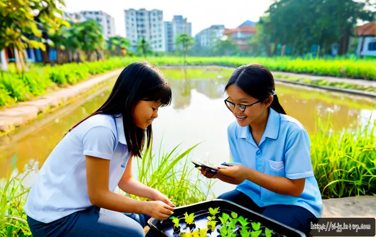 도시 생태계 보호를 위한 교육 프로그램 - Photorealistic environmental education workshop in a Vietnamese city park, Vietnamese middle-school ...